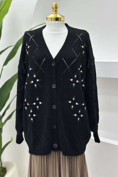 Çiçek Hırka Siyah