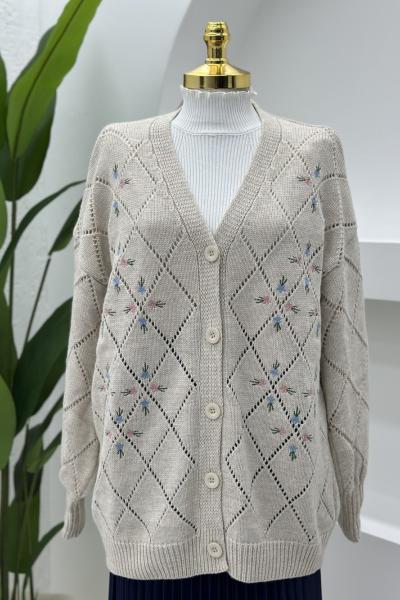 Çiçek Hırka Taş Rengi