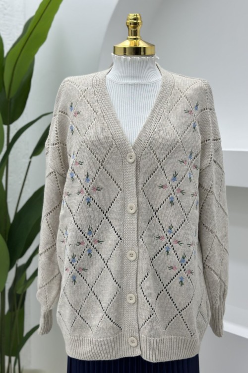 Çiçek Hırka Taş Rengi