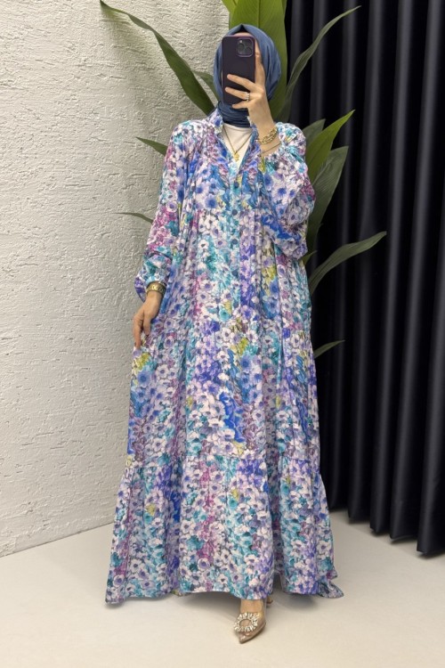 Çiğdem Elbise Tesettür Giyim Mavi