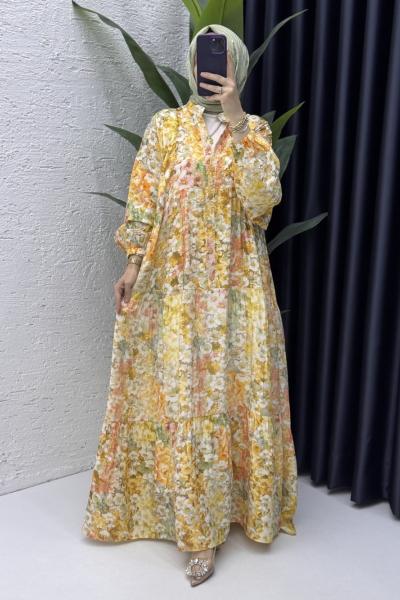 Çiğdem Elbise Tesettür Giyim Sarı