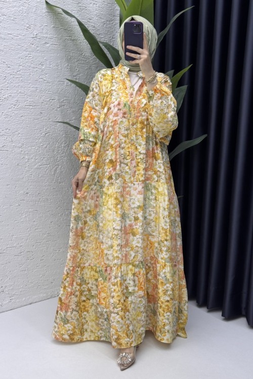 Çiğdem Elbise Tesettür Giyim Sarı