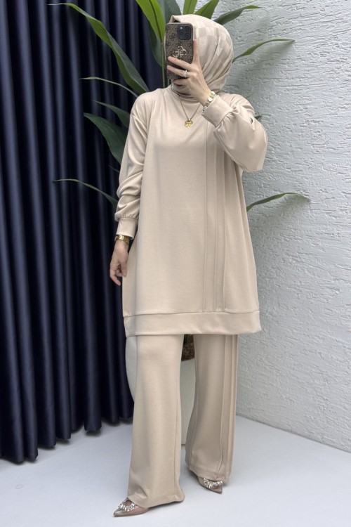 Çımalı Takım Tesettür Giyim  Taş Rengi
