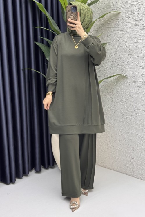 Çımalı Takım Tesettür Giyim  Haki