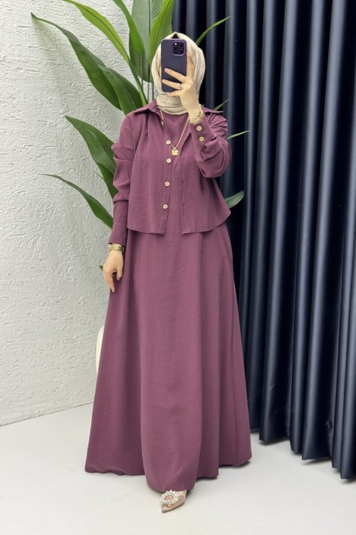 Damla Elbise Tesettür Giyim Mürdüm