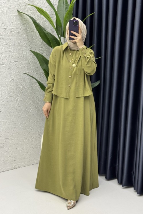 Damla Elbise Tesettür Giyim Yeşil