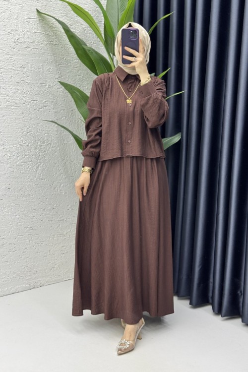 Didem Etekli Takım Tesettür Giyim Kahverengi