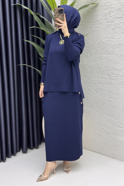Dilan Etekli Takım Tesettür Giyim  Lacivert