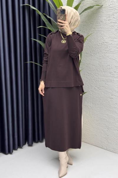 Dilan Etekli Takım Tesettür Giyim Kahve