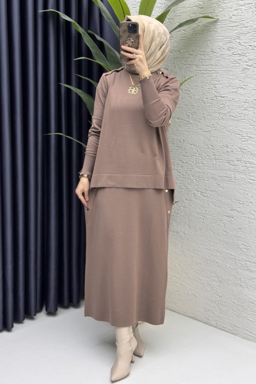 Dilan Etekli Takım Tesettür Giyim  Vizon