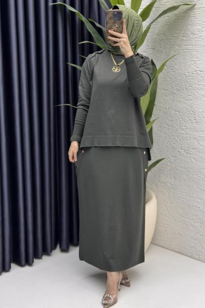 Dilan Etekli Takım Tesettür Giyim Haki