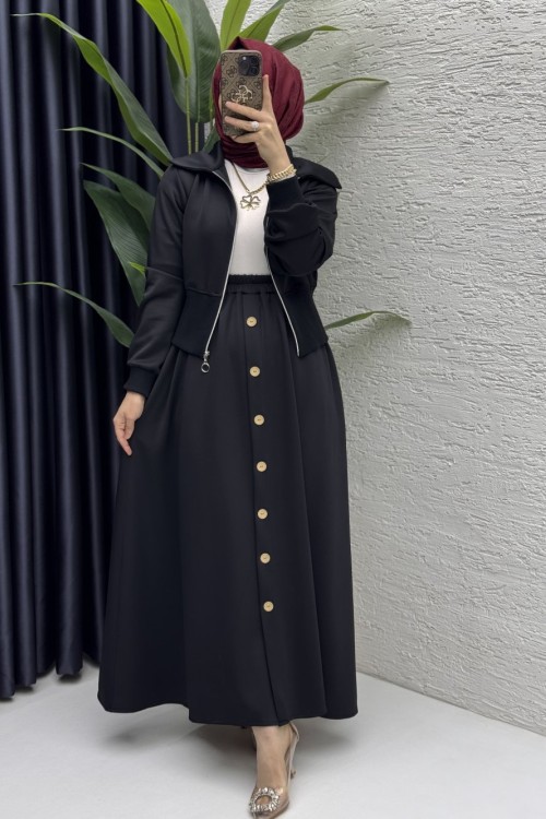 Dilruba Etekli Takım Tesettür Giyim  Siyah