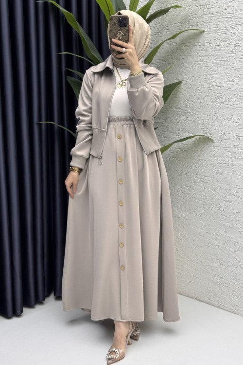 Dilruba Etekli Takım Tesettür Giyim  Taş Rengi