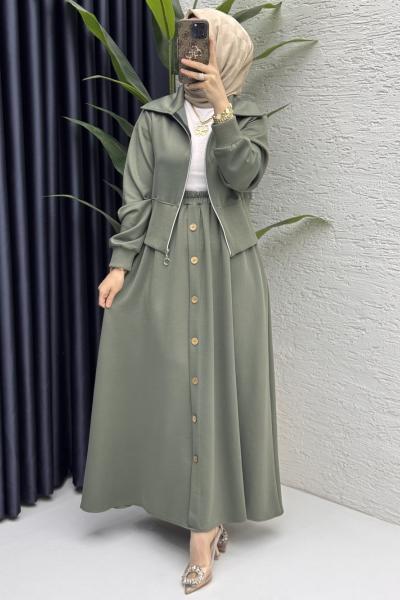 Dilruba Etekli Takım Tesettür Giyim  Yeşil