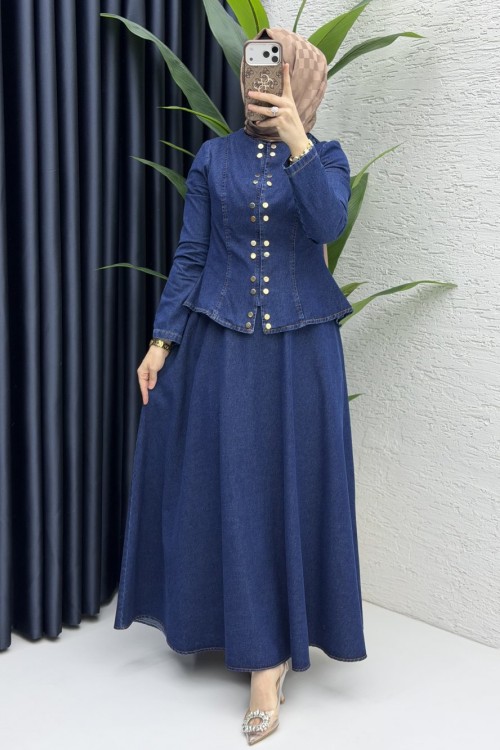 Duru Kot Etekli Takım Tesettür Giyim  Lacivert