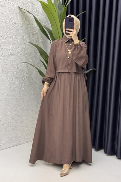 Ebrar Elbise Tesettür Giyim Kahverengi