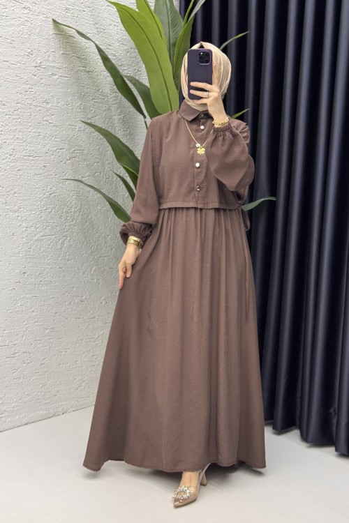 Ebrar Elbise Tesettür Giyim Kahverengi