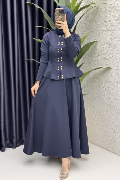 Eflal Etekli Takım Tesettür Giyim  Lacivert