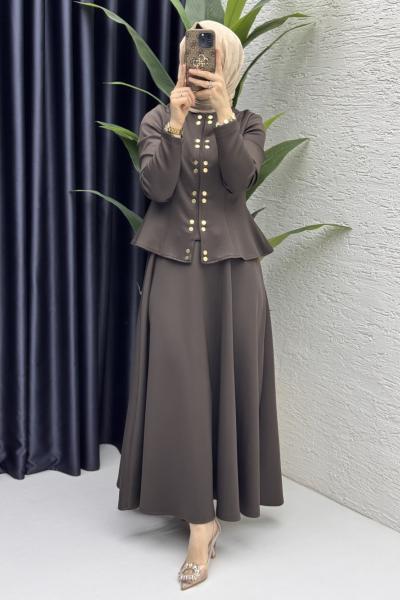 Eflal Etekli Takım Tesettür Giyim Kahve