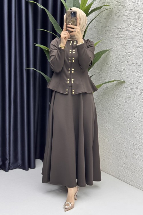 Eflal Etekli Takım Tesettür Giyim  Kahve