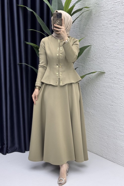 Eflal Etekli Takım Tesettür Giyim  Yeşil