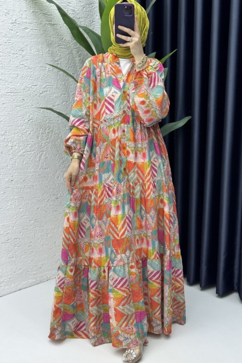 Etnik Elbise Tesettür Giyim Pembe