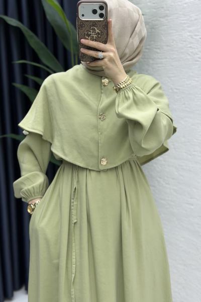 Ferda Elbise Tesettür Giyim Çağla Yeşil