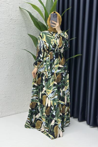 Ferhan Tesettür Elbise Yağ Yeşili