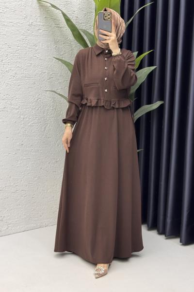 Feriha Elbise Tesettür Giyim  Kahverengi
