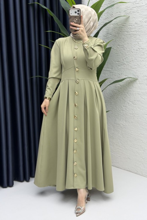 Gülru Elbise Tesettür Giyim   Açık Haki