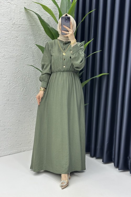 Haki Vera Tesettür Elbise Haki