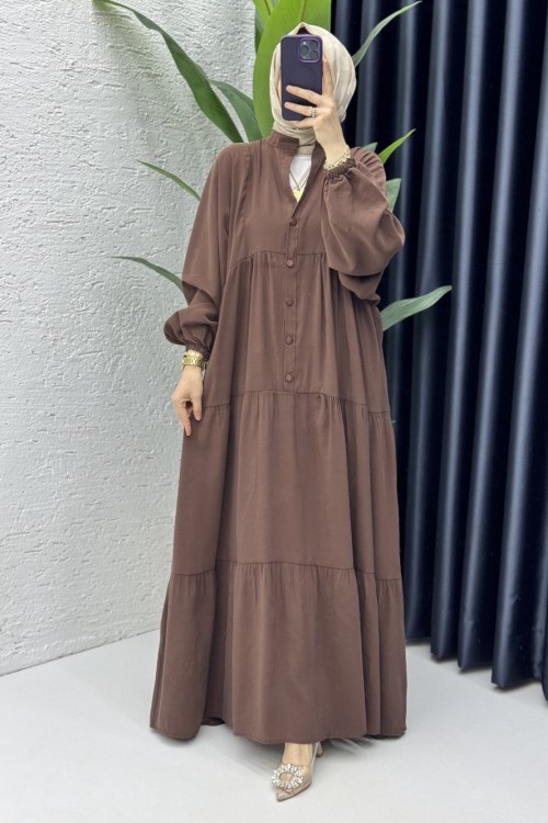 Hale Elbise Tesettür Giyim Kahverengi