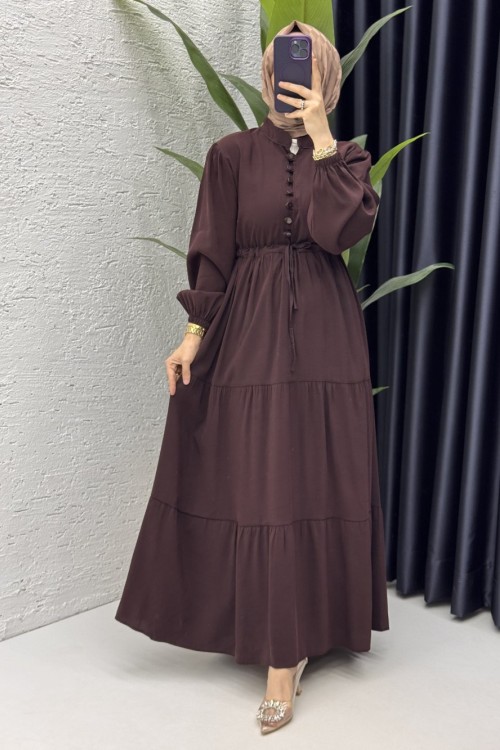 Handan Elbise Tesettür Giyim Kahverengi