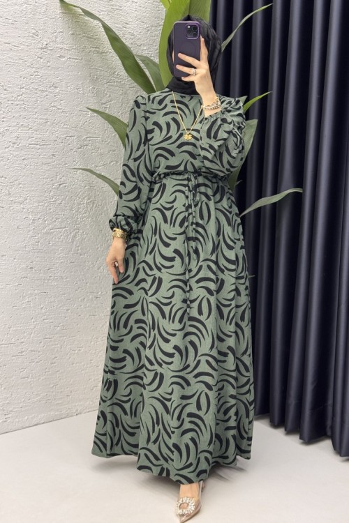 Hanne Elbise Tesettür Giyim Haki