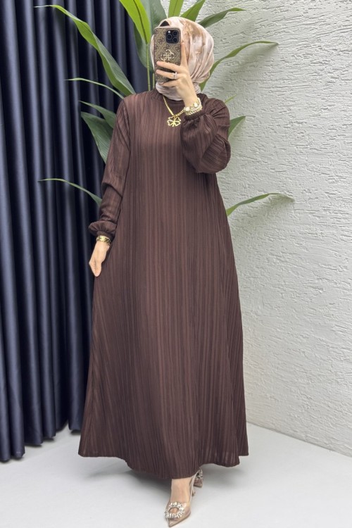 Hare Elbise Tesettür Giyim  Kahverengi