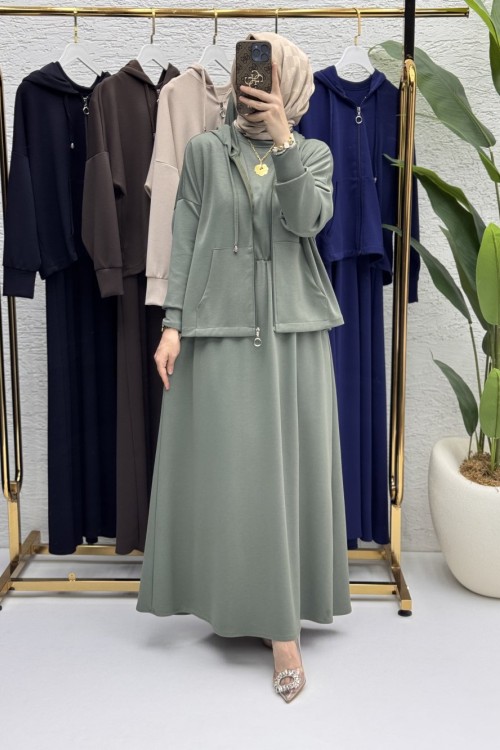 Hatem Elbise Tesettür Takım  Mint Yeşil