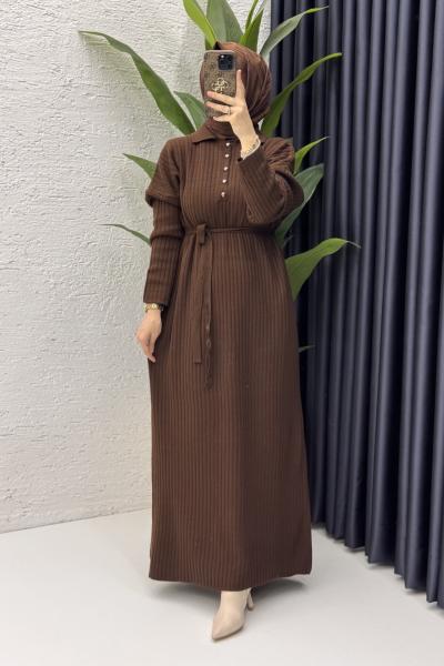 Hazen Elbise Tesettür Giyim  Kahverengi