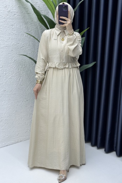 Hüda Elbise Tesettür Giyim Taş Rengi