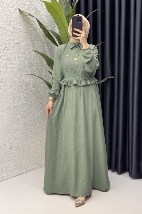 Hüda Elbise Tesettür Giyim Mint Yeşil