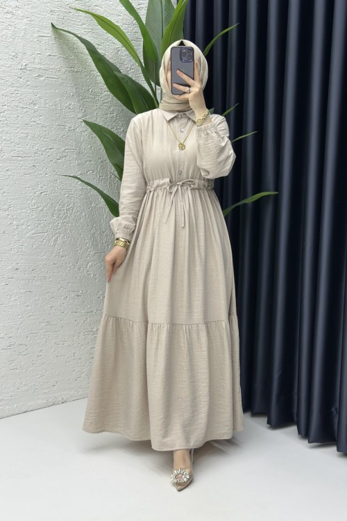 Hümeyra Elbise Tesettür Giyim Taş Rengi