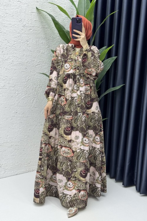 İlkim Elbise Tesettür Giyim Haki