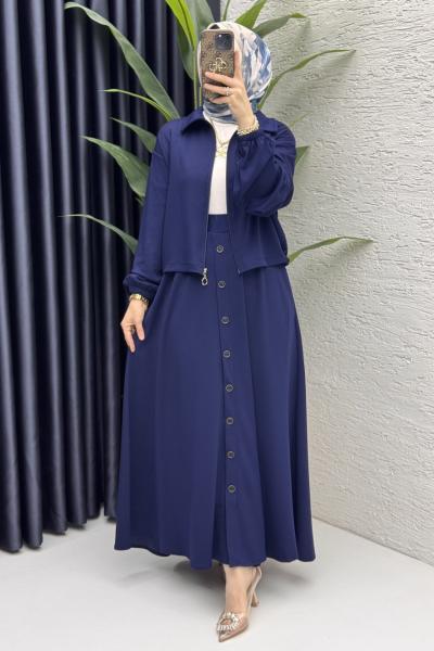 İlve Etekli Takım Tesettür Giyim Lacivert