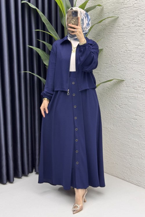 İlve Etekli Takım Tesettür Giyim Lacivert