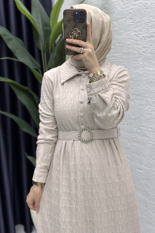 İncilay Elbise  Taş Rengi