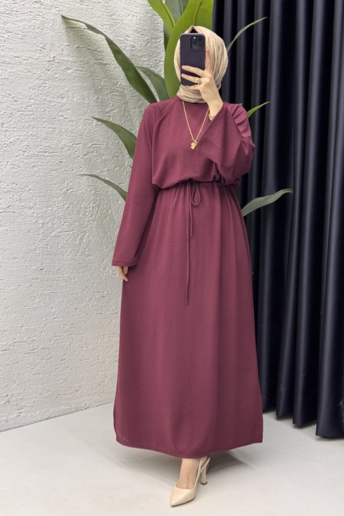İpek Elbise Tesettür Giyim  Bordo