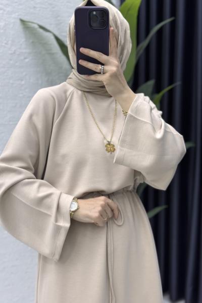 İpek Elbise Tesettür Giyim  Taş Rengi