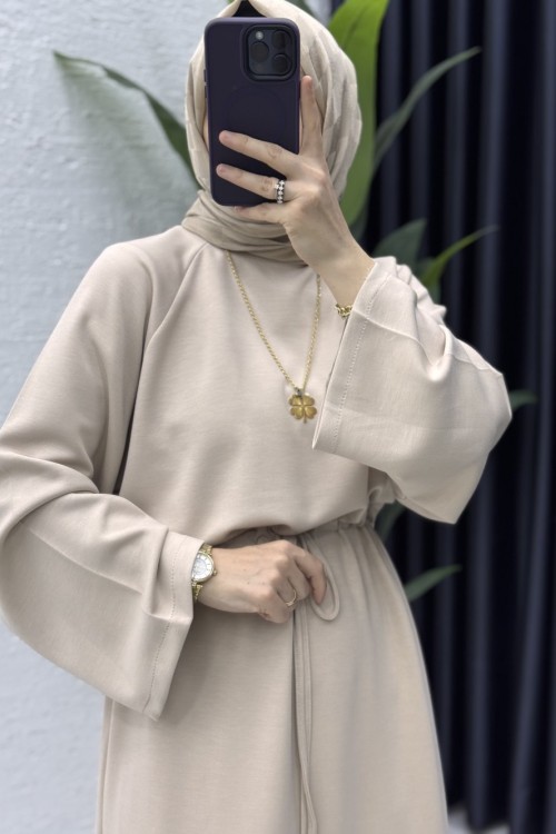 İpek Elbise Tesettür Giyim  Taş Rengi