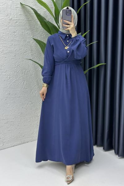 Lacivert Defne Tesettür Elbise Lacivert