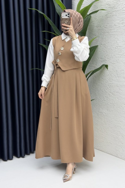 Lalezar Etekli Takım Tesettür Giyim  Karamel