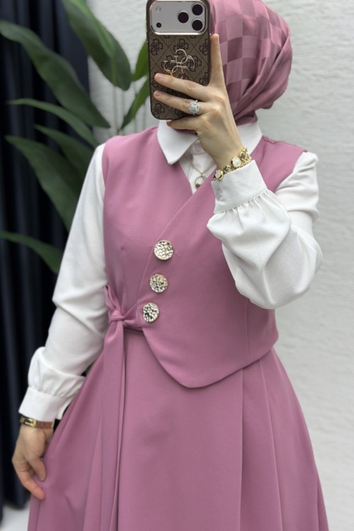 Lalezar Etekli Takım Koyu Pembe